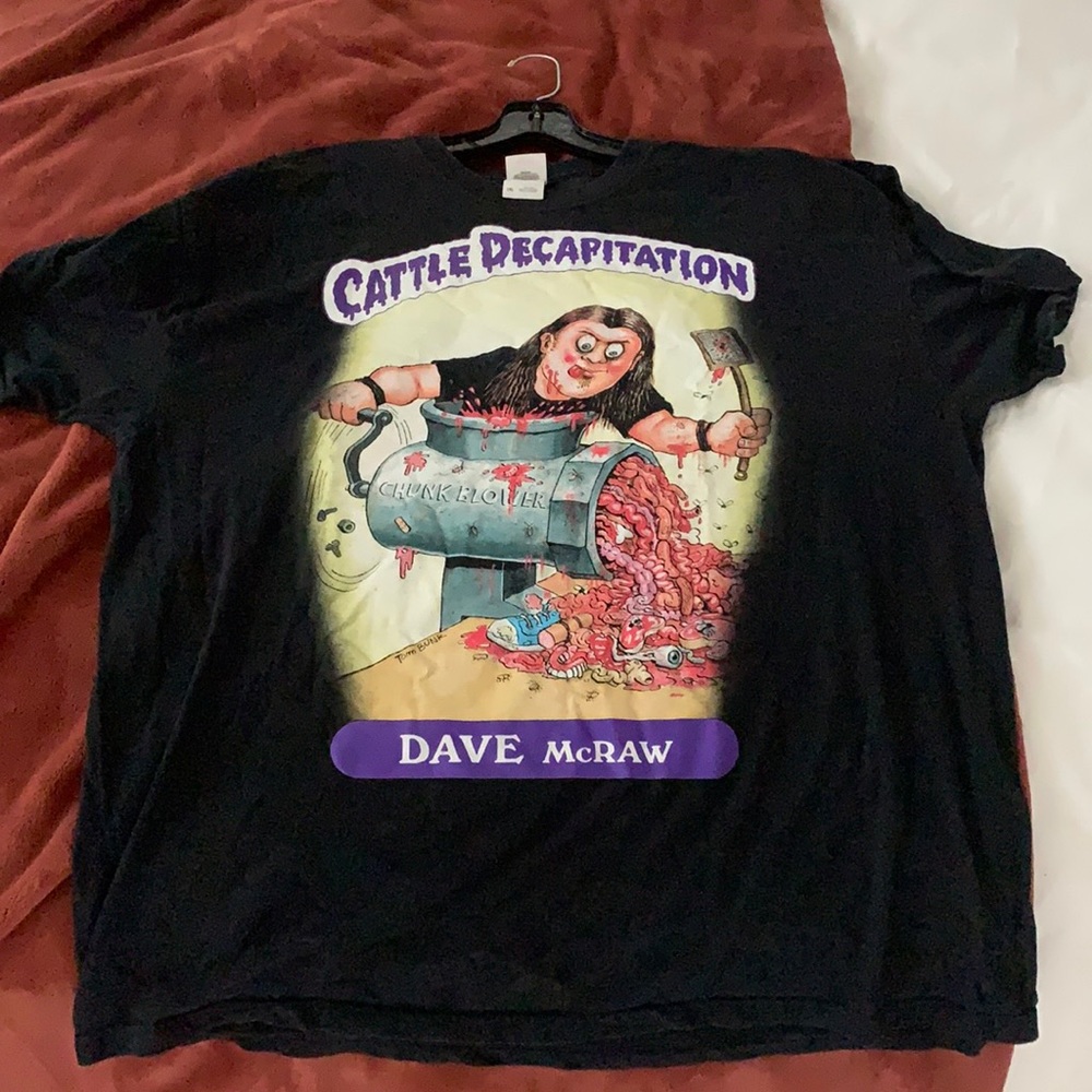 Rare Cattle Decapitation metal band shirt designed by Garbage Pail Kids artist.